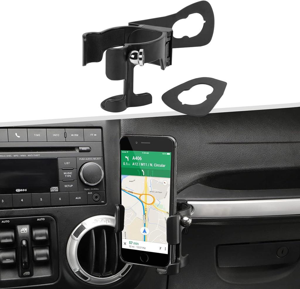 Multi-Function Drink Cup Phone Holder 2 In 1 Bolt-on Walkie Talkie Stand Bracket For Jeep Wrangler JK JL JLU Gladiator JT 2011+