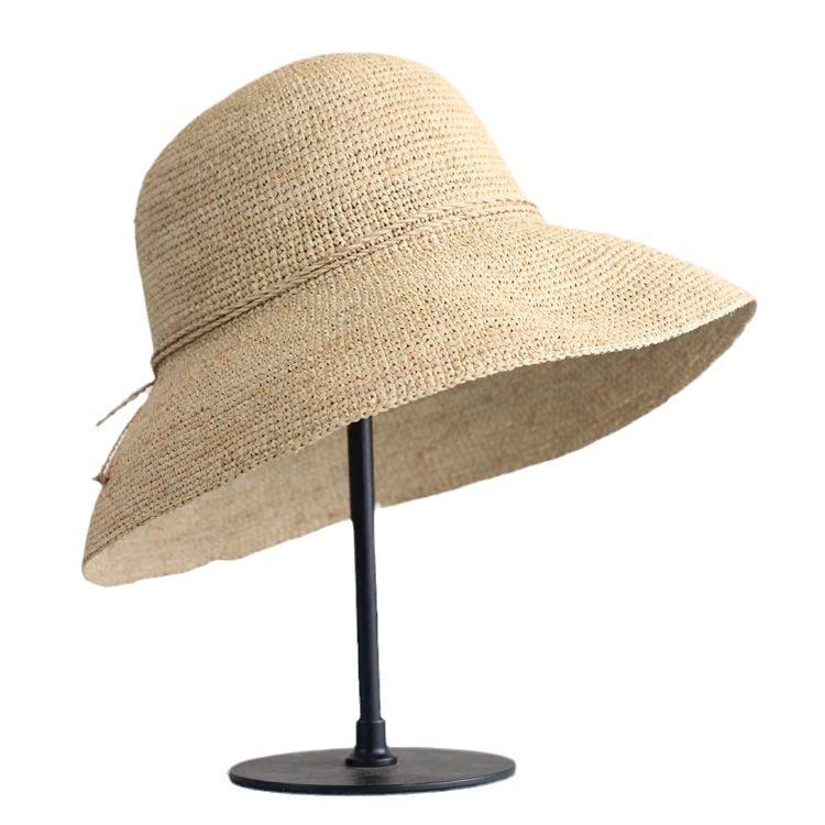 Seaside vacation hat women's summer extra fine raffia big eaves beach sun hat foldable straw hat versatile