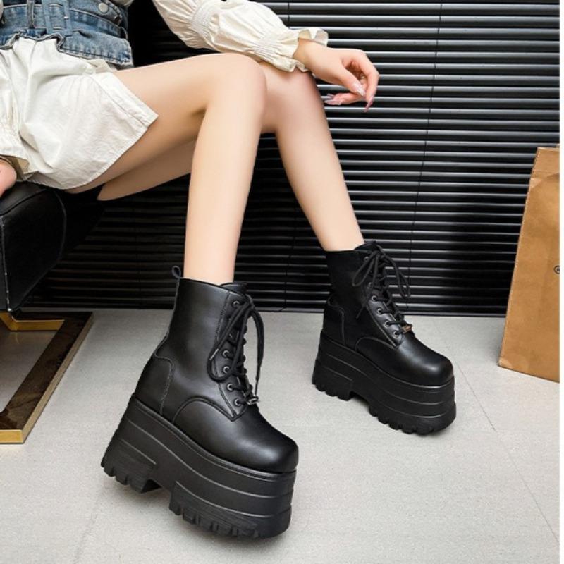 13cm Ultra-high Platform Women's Ankle Boots Fashion High Quality Leather Short Boots Halloween Cosplay Womens Boots Botas Mujer