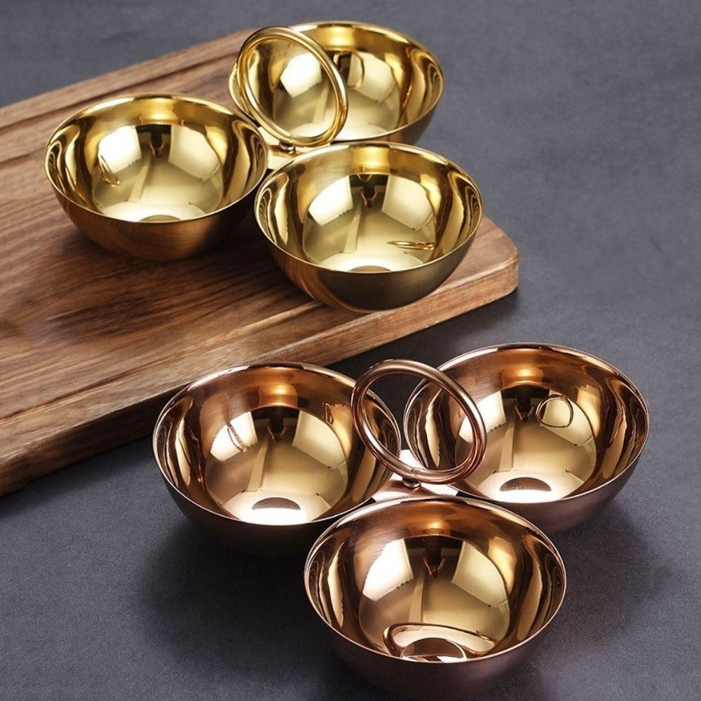 Stainless Steel 3-Compartment Snack Bowl Large Capacity Round Sauce Dish Dessert Plate  Office