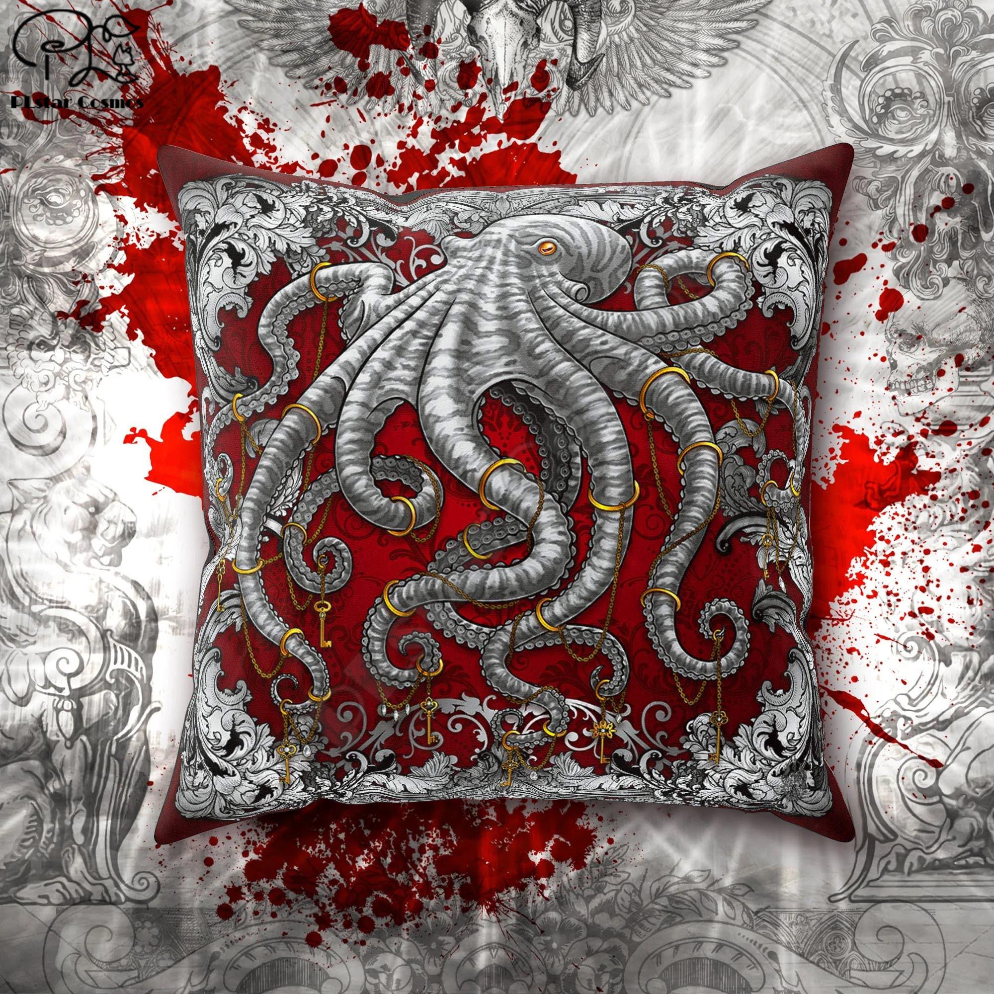 

Психоделическая декоративная подушка, декоративная акцентная подушка, психоделический декор комнаты, эклектичный фанк для дома - пастельный панк, черный осьминог 50cm X 50cm