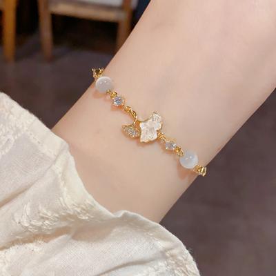 Temperament Moda Mały Świeży Kryształ Liść Klonu Kamień Kociego Oka Bransoletka Lekki Luksus Wszechstronny Design Biżuteria na Rękę