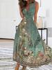 2023 Women's Summer V-Neck High Waist Sleeveless Printed Dress