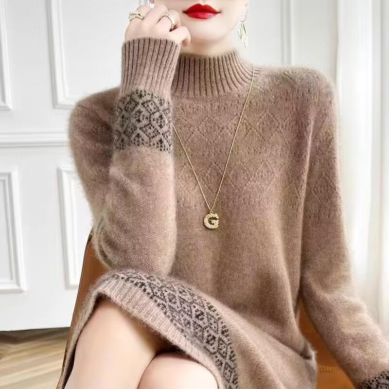 Women's Autumn and Winter Sweater, Thickened , Warm Knitted Stretchy Long-Sleeve Oversized Top Knit skirt
