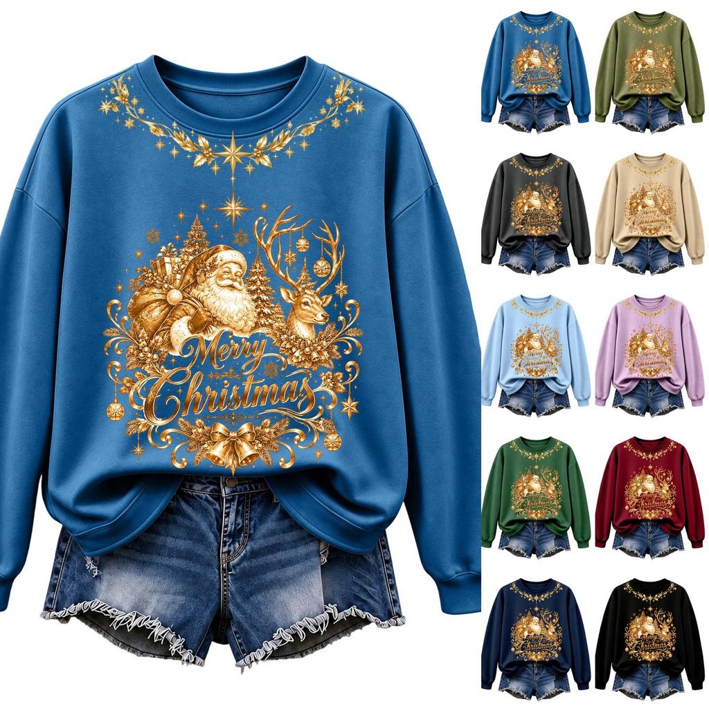 Women's Christmas Print Long Sleeve Top Casual Winter Comfortable Blouse for Holiday Wear