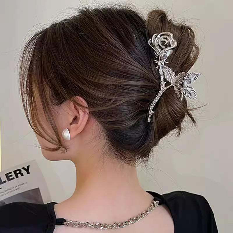 Modern Rose Metal Hair Claw Clip - Non-Damaging, Stylish Hair Accessory for Women