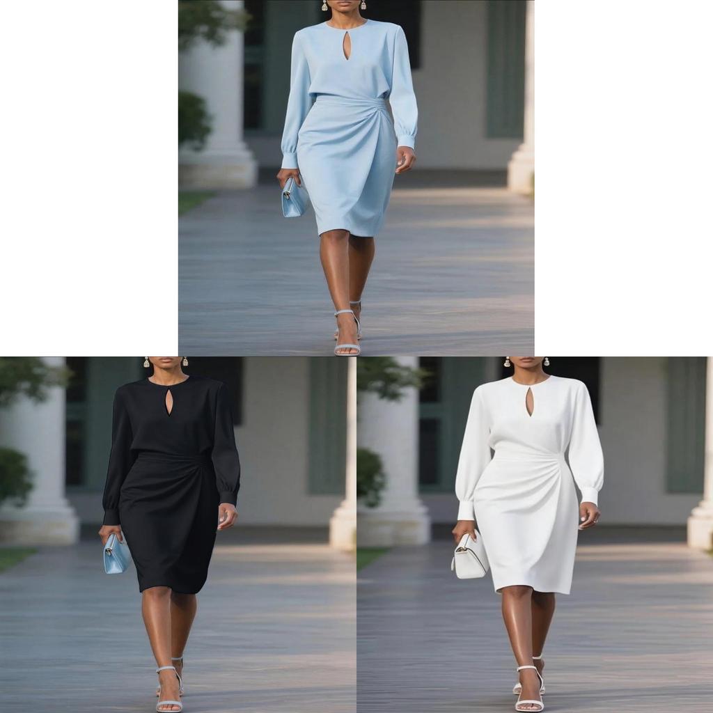 Elegant Knitted Dress With Pleats And Hollow Out Details For Office Wear Summer