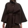 European and American Women's Autumn/Winter Wool Cape Coat with Stand Collar and Belt
