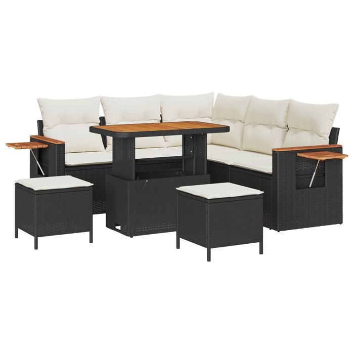 Set de canapé de jardin vidaXL 8 pièces avec coussins en rotin synthétique noir, Set de salle à manger jardin vidaXL 3 3365125