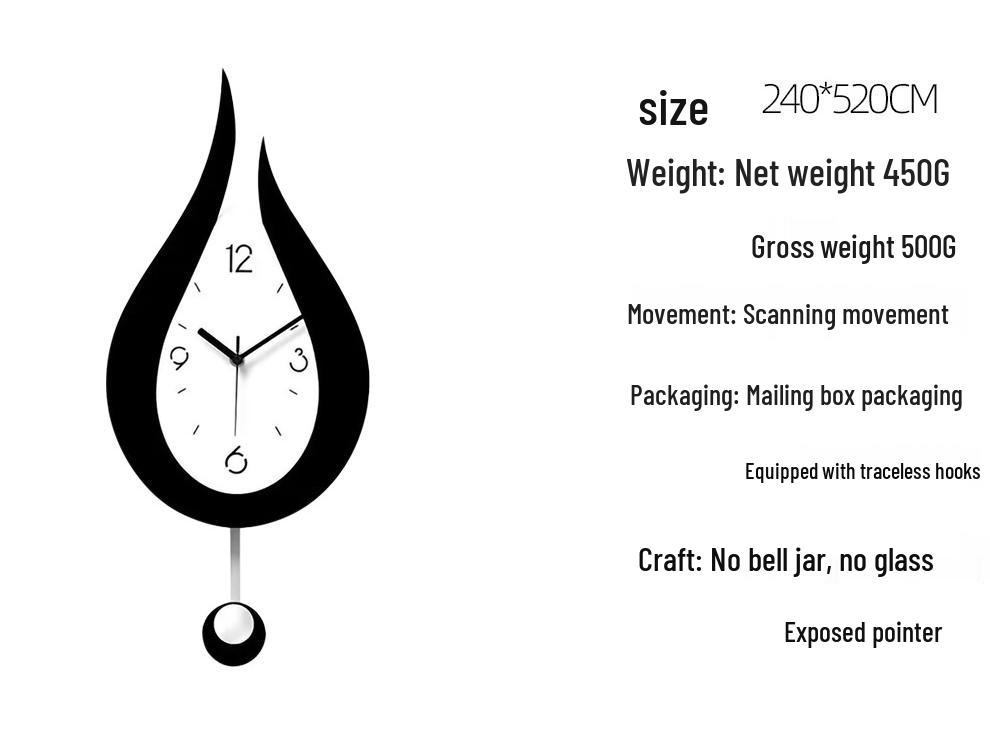 Relógio de Parede Acrílico Europeu Silencioso com Pêndulo Oscilante para Decoração de Sala de Estar ou Quarto
