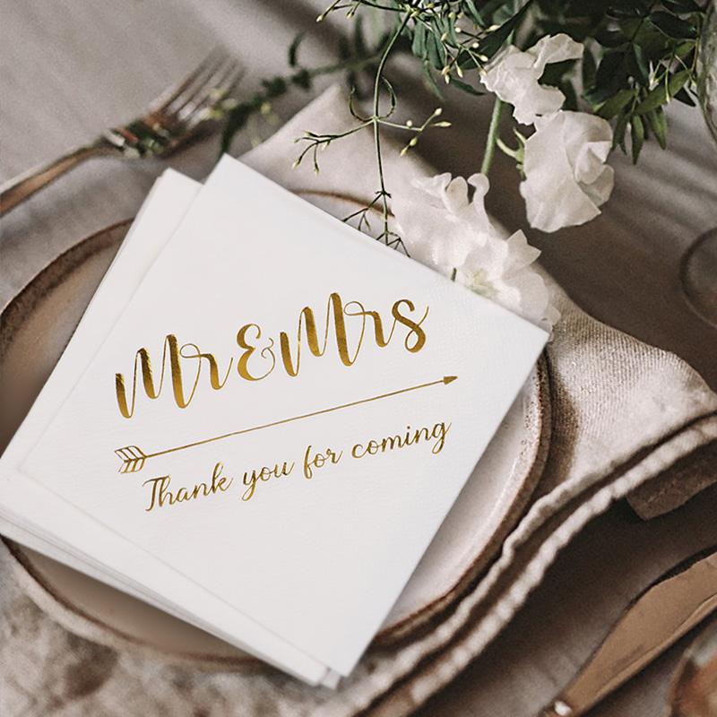 20-100Pcs Mr Mrs Paper Napkins Thank You for Coming Disposable Tissues for Wedding Table Decoration Bridal Shower Party Supplies