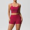 Women's Fashion Solid Color Back Top Tight Breathable Yoga Clothing Sports Running Fitness Shorts Set