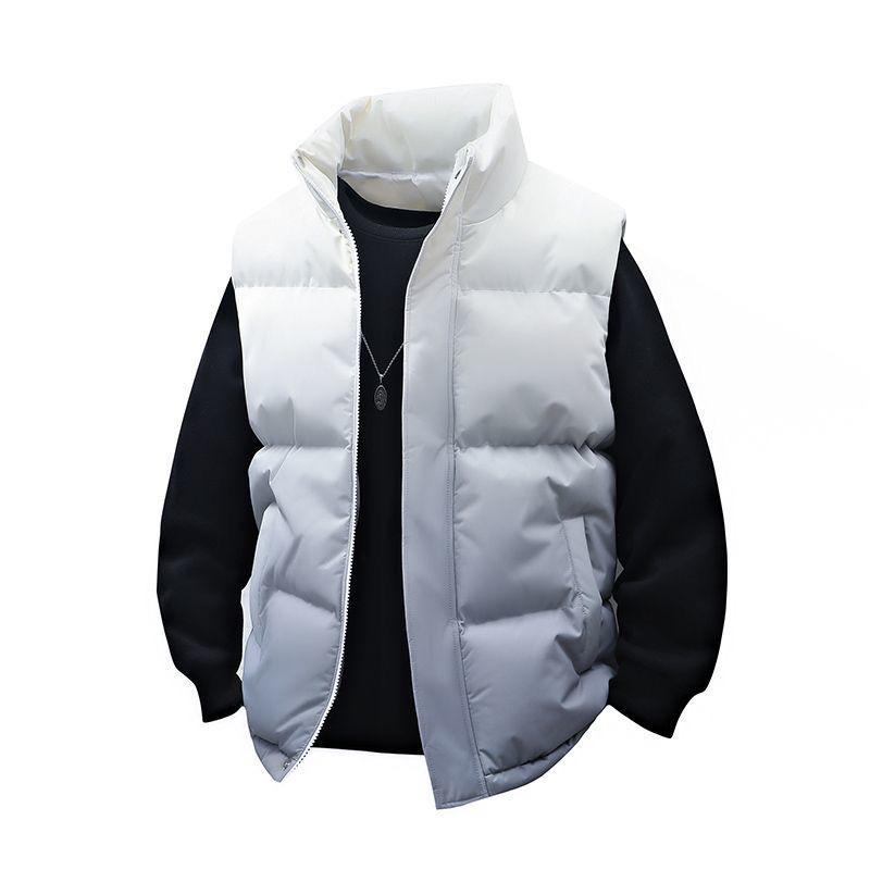 Men's Autumn/Winter Gradient Color Thickened Sleeveless Stand-up Collar Cotton Vest 2025 Model