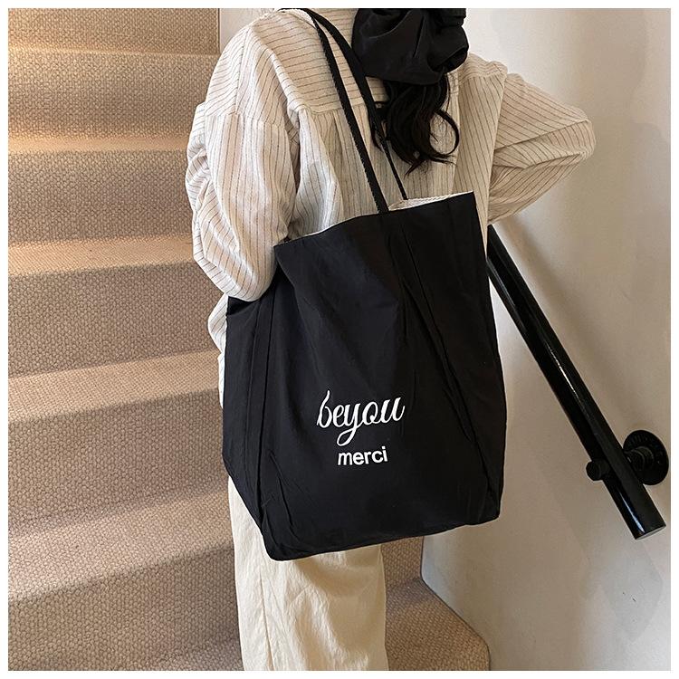 Lazy Wind Striped Canvas Bag, Available On Both Sides, Tote Bag, Women's Large-capacity Shoulder Shopping Bag