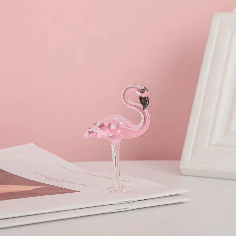 Handmade Art Glass Flamingo Figurines Cute Animal Sculpture Simulated Pink Flamingo Wedding Decor