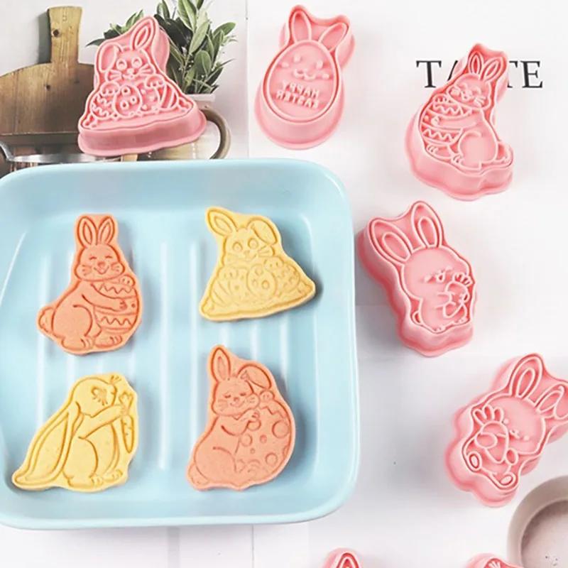 8Pcs/Set Easter Rabbit Chick Cookie Stamp Molds PP Plastic Cutters Biscuit Pastry Fondant Mould Carrot Easter Egg Baking Tools