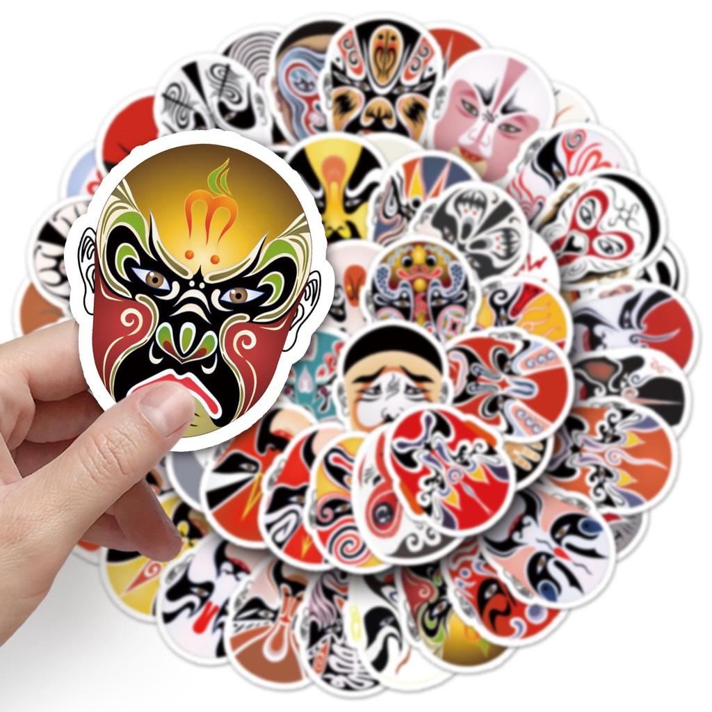 Peking Opera Huadan Face Painting Stickers: 60 Waterproof Chinese Style Graffiti Decals for Suitcases, Skateboards, Cars, and Phones