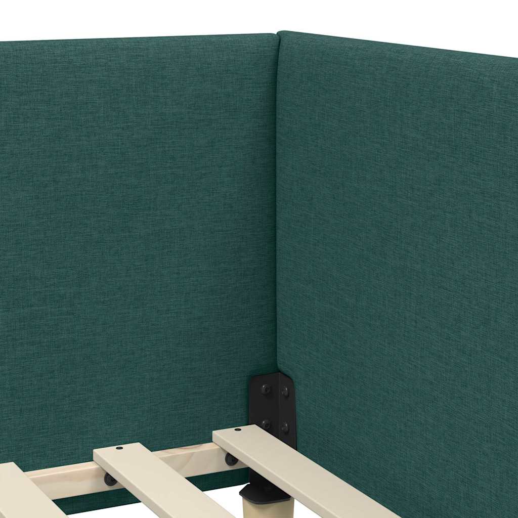 Corner Bed Frame Dark Green 80 Cm X 200 Cm Fabric and Plywood