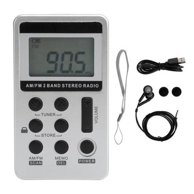 QQT103 Professional Radio Mini Portable FM AM Stereo Receiver LCD Display with EarphoneSilver