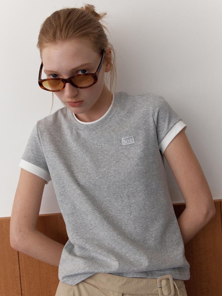 Elssibeui Lcve Label Ringer T-Shirts_Gray