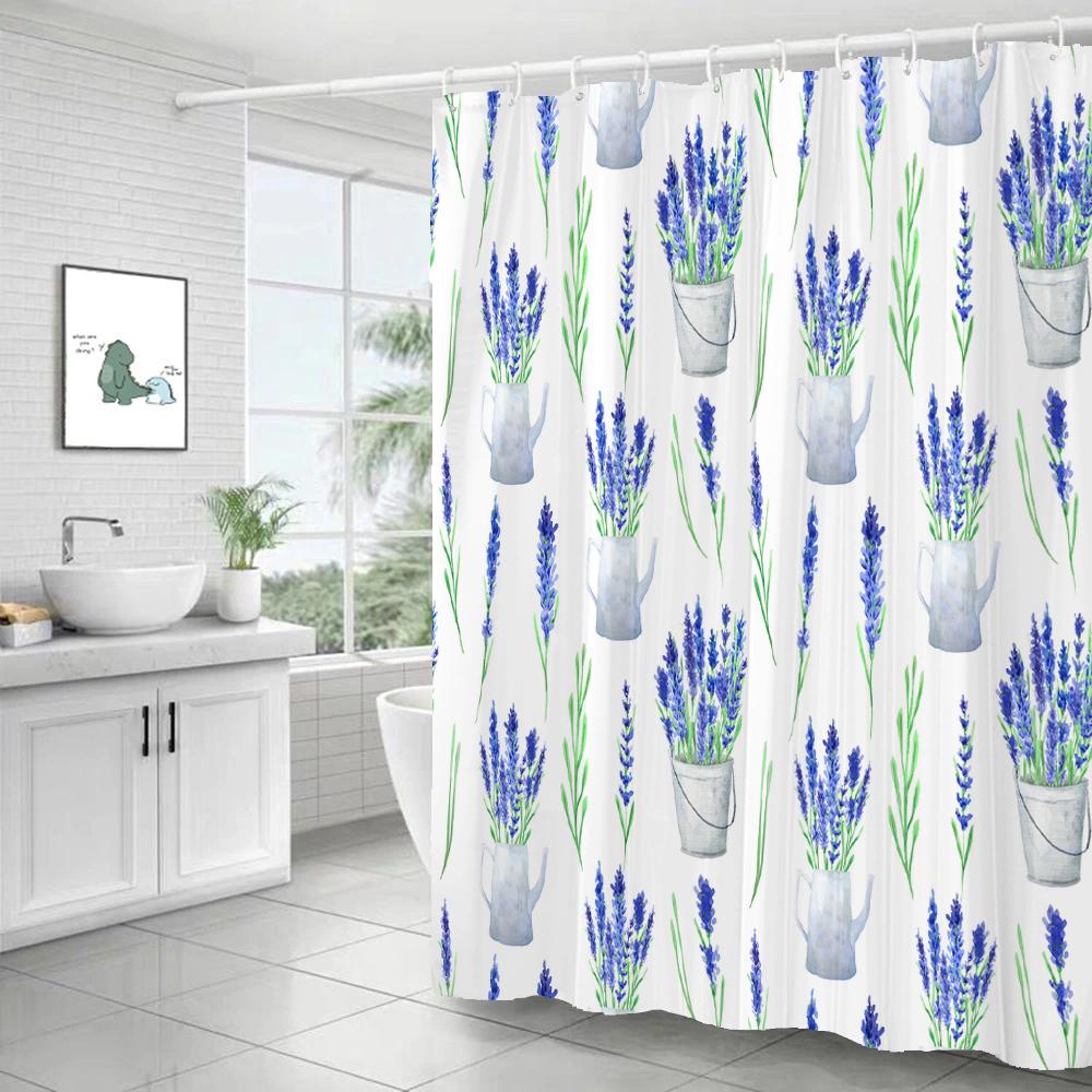 Small Fresh Plant Cactus Leaves Print Shower Curtain Polyester Fabric Bath Curtain With Hooks Curtains For Bathroom Decoration
