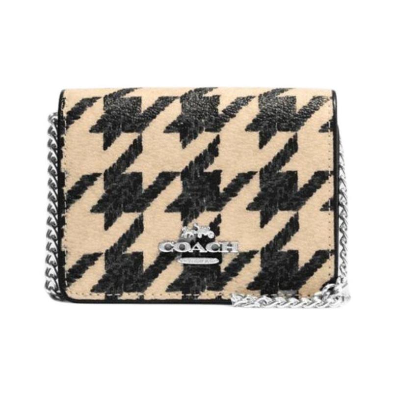 

Coach Logo Plaid Print Flap Canvas And Leather Square Bag Wallet Mini Women wallet Milk-Tea Black CJ679-SVVRW Basic Set (Bag+Dust Bag)