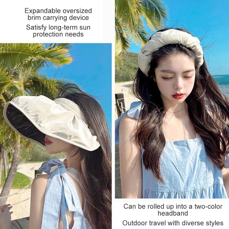 1PC Sunshade Hat Fashion Empty Top Hat Foldable Women Dual Use Big Brim Summer UV Protection Hair Hoop