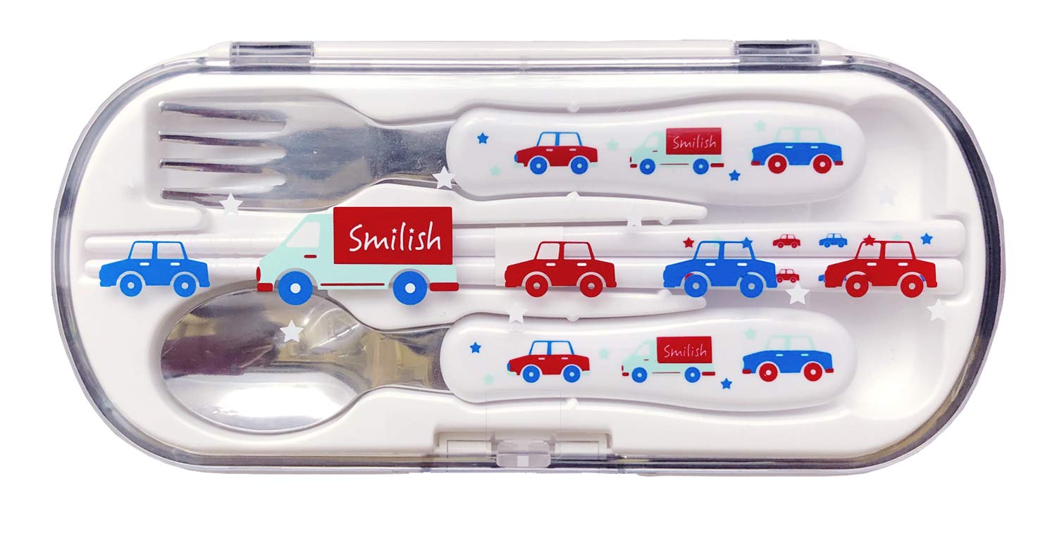 

Cutlery set (chopsticks, spoon, fork with name sticker) Car pattern Made in Japan