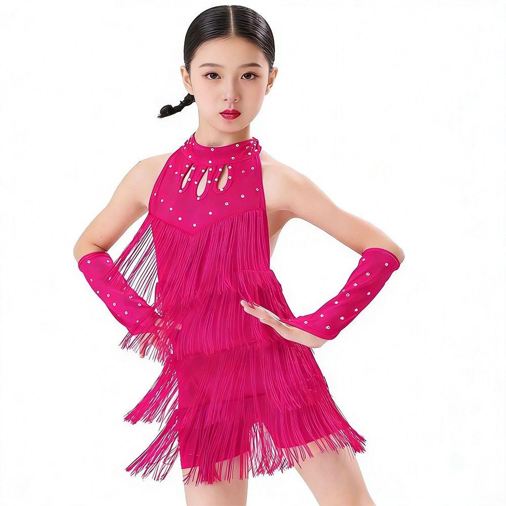Sequin Fringe Kids Latin Dance Dress Tassel Competition Bachata Ballroom Dress Professional Cha Cha Stage Costume Children Girls