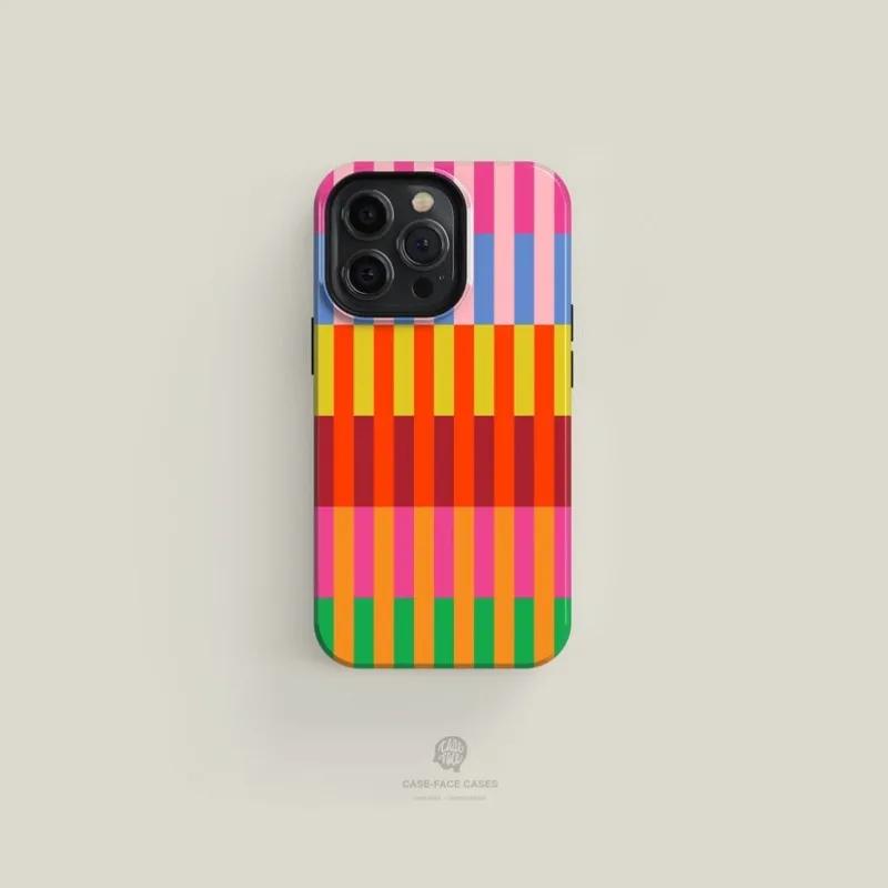 

Colourful Stripes Phone Case for iPhone 16 15 14 13 12 11 Pro Max Plus Luxury Magnetic Double-layer Back Cover iPhone 11