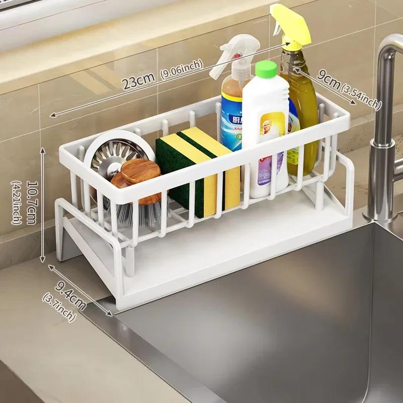 Kitchen Sink Organizer Sponge Holder Dish Cloth Drying Rack with Slanted Drain Tray for Countertop Storage