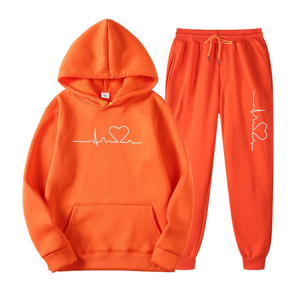 2023 Unisex Plus Velvet Heart Pattern Hoodie & Sweatsuit - Trendy Autumn/Winter Collection