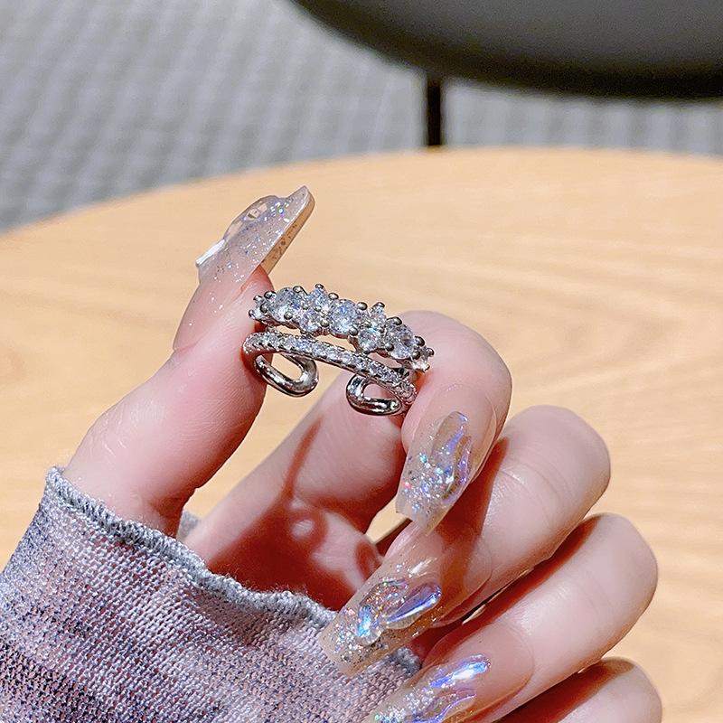 Super Flash Full Diamond Light Luxury High-End Sense Diamond-Encrusted Zir*****Pen Ring Women'S Niche Design Adjustable Ring