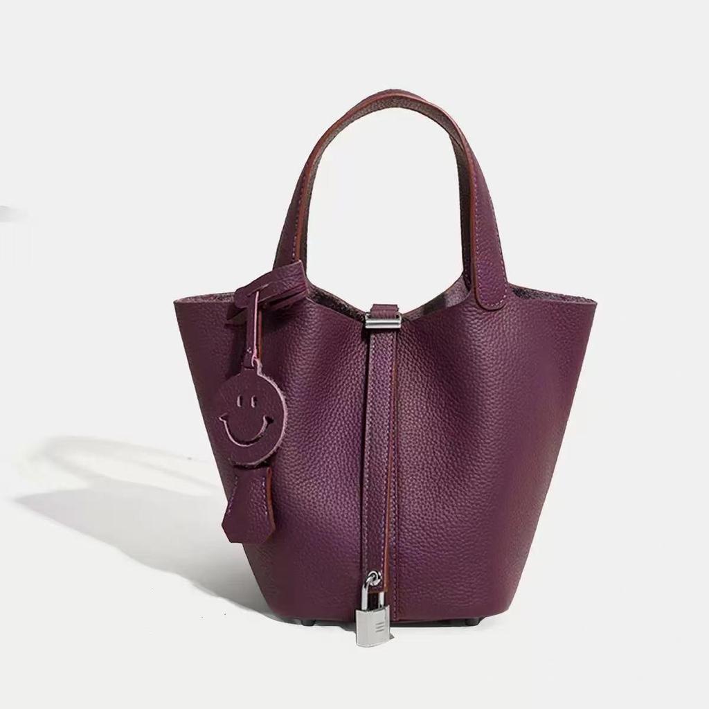 2026 Women's Genuine Leather Cowhide Basket Bucket Bag - Versatile, High-End Handbag
