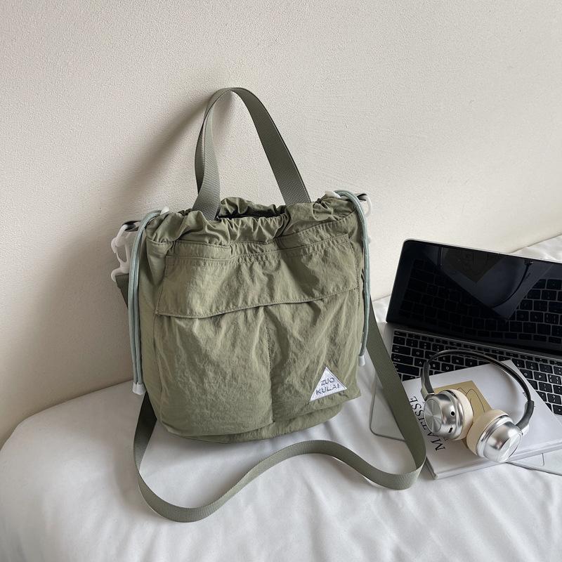 Large capacity Drawstring Bucket Bag SuperLight Style Lady Small Satchel Leisure Multi Pocket Shoulder Messenger Bag