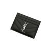 Saint Laurent Ysl Monogram Silver Logo Grainy Embossed Quilted Leather Card Holder Women Card Holder Black 423291-BOW02-1000