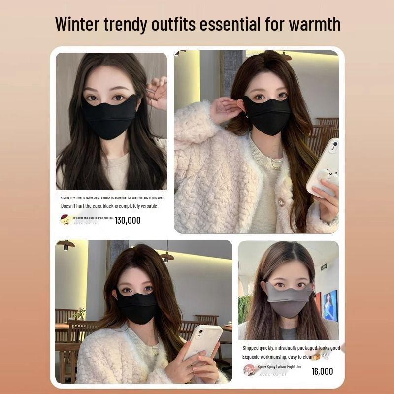 Women's Winter Velvet Face Mask with Eye Corner Protection, Thickened, Washable, Openable Design for Cold Weather