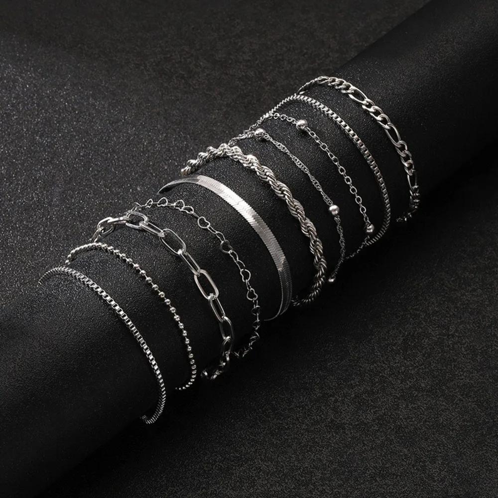 10pcs Set Charm Gold Cuban Twist Chain Bracelet for Women Men Luxury Multilayer Summer Beach Bangle Jewelry Set Gift