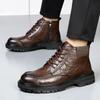 FashionLeather Boots Man Winter High Top Classic Basic England Black Men's Ankle Boots Fashion Young Plush Warm Trendy All-match Shoes