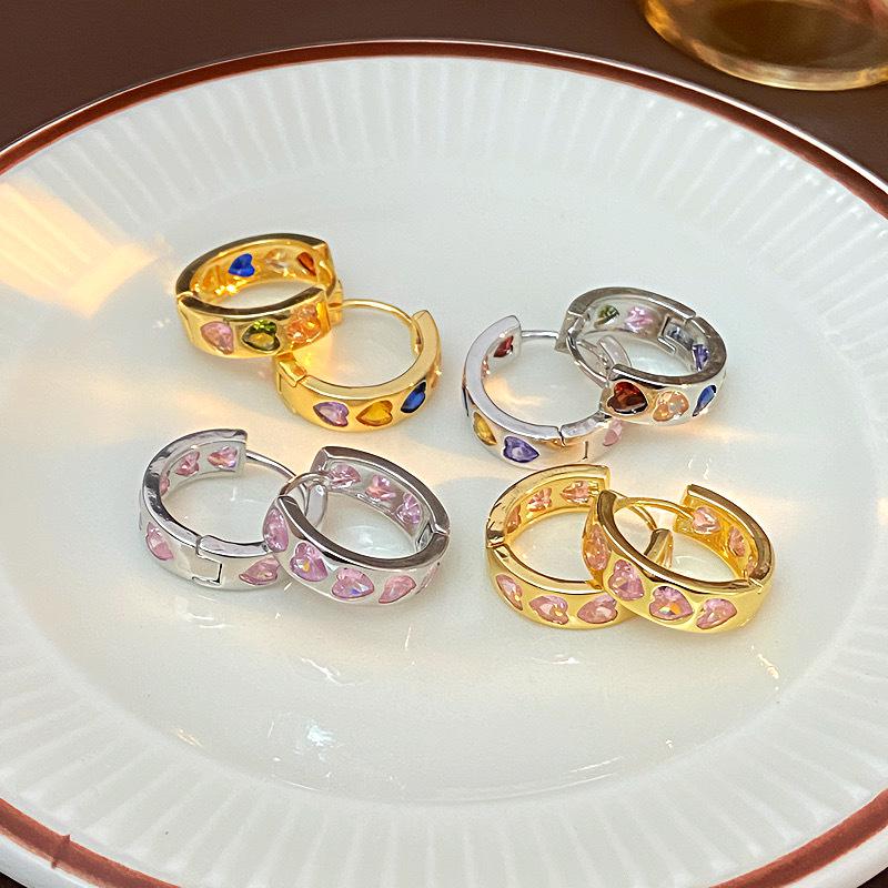 Zircon Heart Hoop Earrings: Japanese & Korean-Inspired Women's Fashion, Elegant Simple Design, Light Luxury Jewelry.