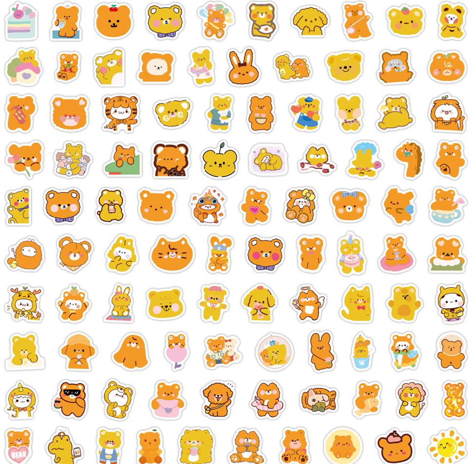 10 30 50 100pcs Orange Bear Cartoon Graffiti Stickers Cute Waterproof Laptop Kids Toys Diy Skateboard Phone Decal Decor Sticker