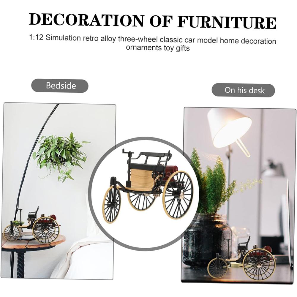 1/12 Scale High Simulation Retro Cycle Rickshaw Model Beautiful Easy Assembly Vintage Bike Model Mini Tricycle Decoration for Home