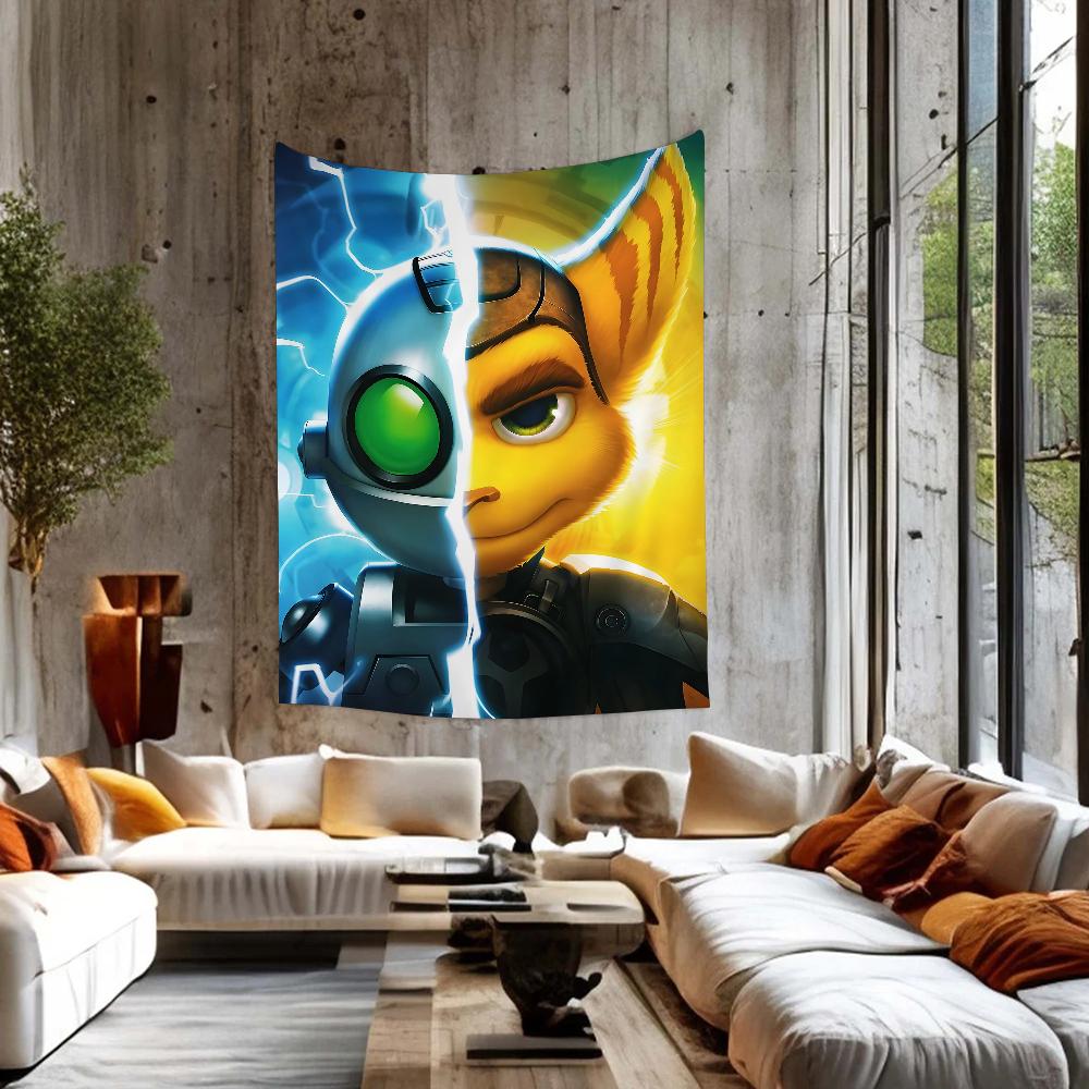 RRatchet And Clank Game Tapestry Anime Tapestry Hippie Flower Wall Carpets Dorm Decor Wall Hanging Home Decor