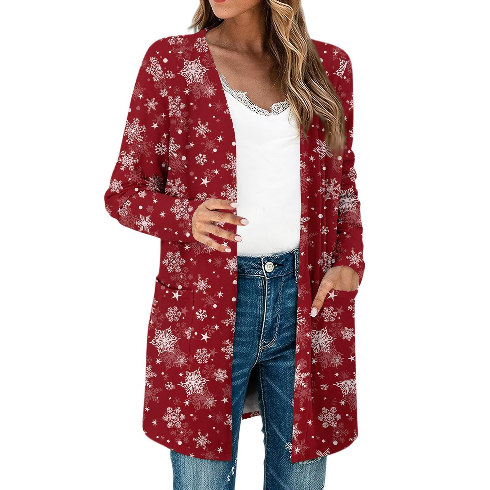 

Women s Lightweight Long Sleeve Open Front Cardigans Long Sleeve Lightweight Vintage Printed Coat With Pockets S червоний