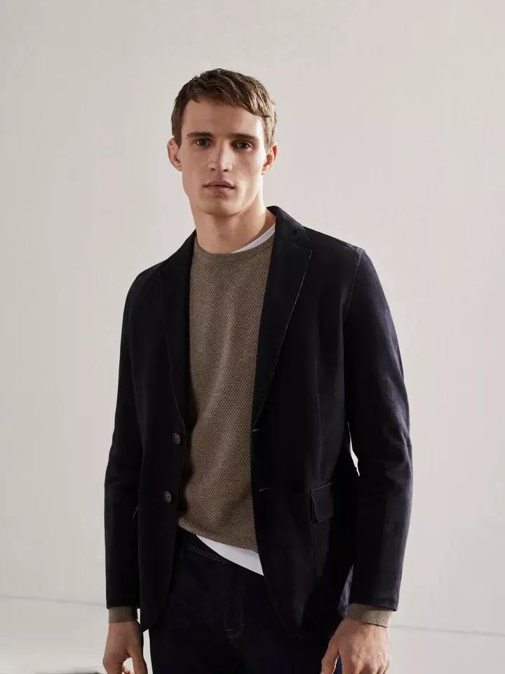 Stylish Men's Dark Blue Soft Suede Leather Blazer Handmade Formal Party Casual