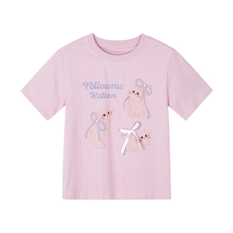 Floverme Girls  Sweet Cat Print Short Sleeve T-Shirt 160
