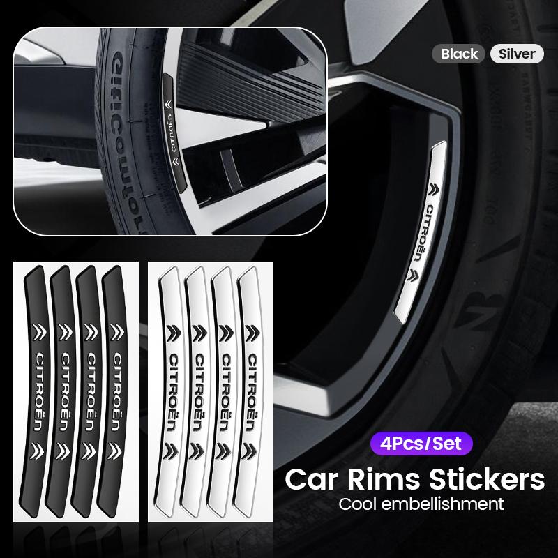 4pcs Car Wheel Hub Sticker Tire Rim Strips Sticker Accessories For Citroen C5X e-C4 X e-C3 C4 C3 C5 Berlingo C-Elysee C-Crosser aki256
