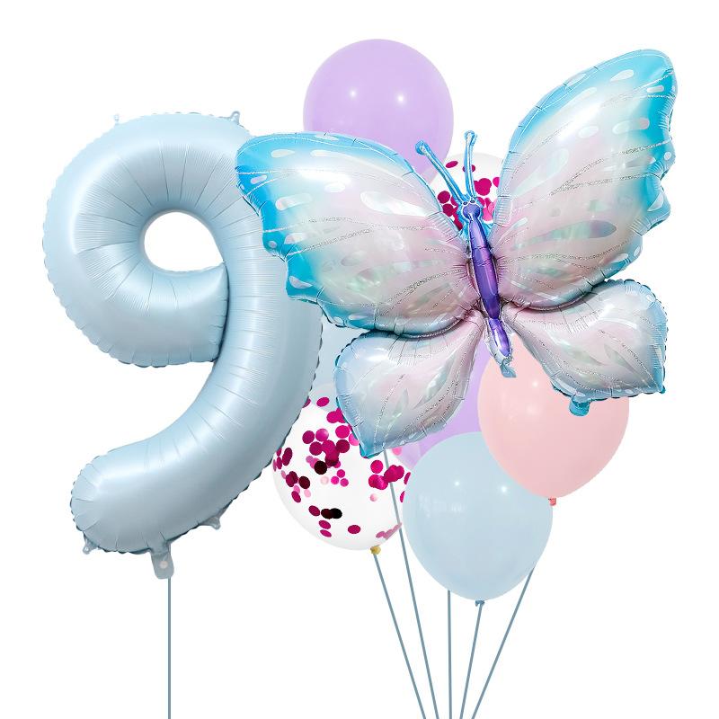 Digital Balloon Butterfly Set Aluminum Film Balloon Baby Blue Children'S Birthday Party Decoration Props