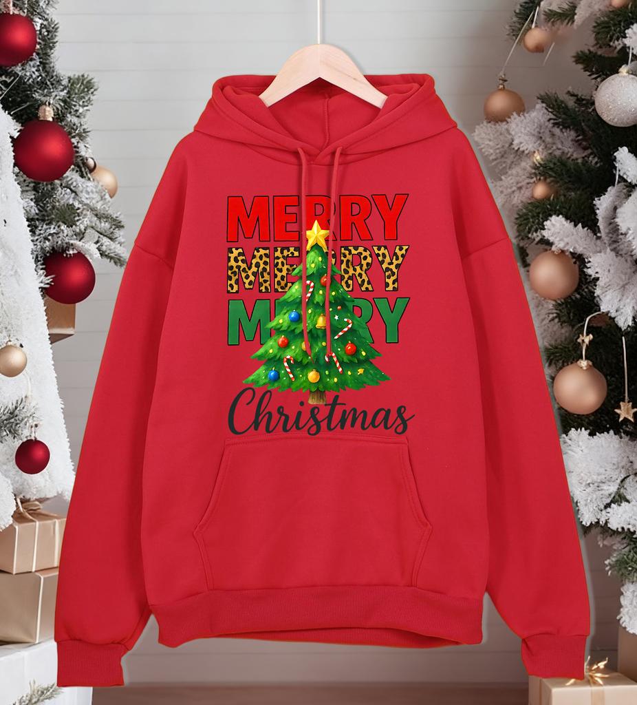 Merry Christmas Green Tree Design Men Hoody Pocket All-Match Hoodies Casual Fleece Streetwear Oversized Comfortable Pullover