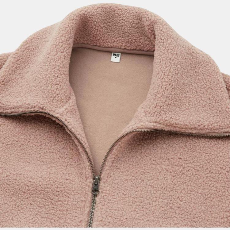UNIQLO Minimalist Zip Collar Long Sleeve Dropped Shoulder Fleece Jacket Women jackets Light-Pink UQ441833-10